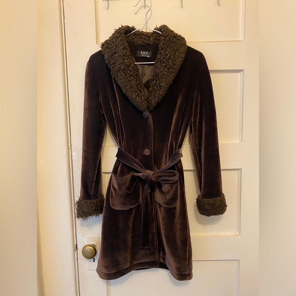 Corduroy Sherpa lined sweater with belt